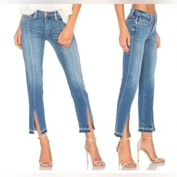 Frame Le Nouveau Straight Split Front Raw Hem Ankle Jeans In Sheffield Size29 - Picture 4 of 13